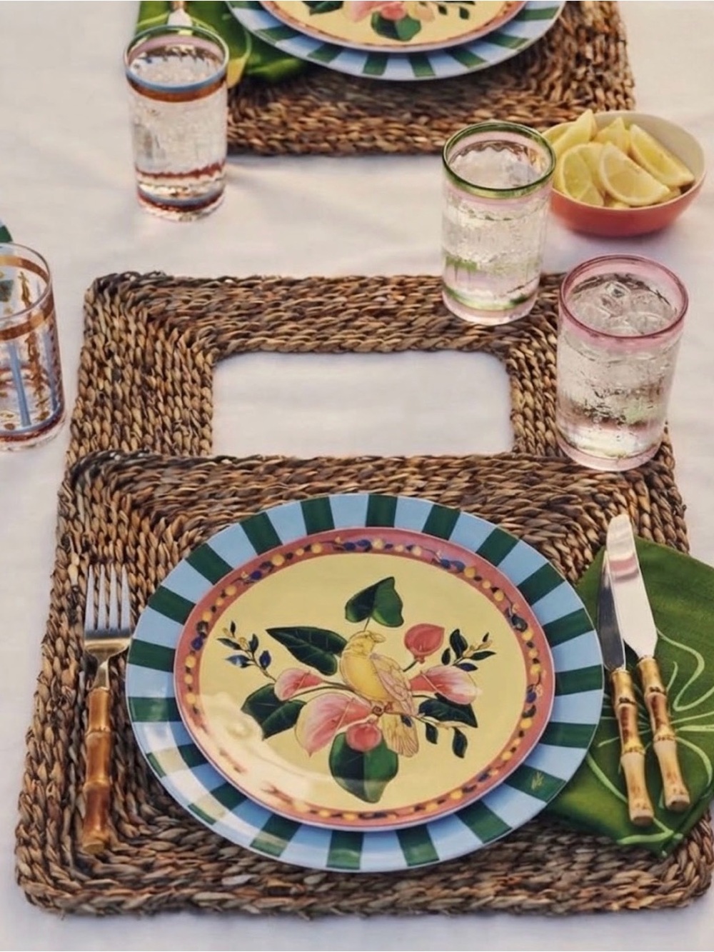 Set of Two Farm Rio x Anthropologie Yellow Parrot Dessert Plates NWT